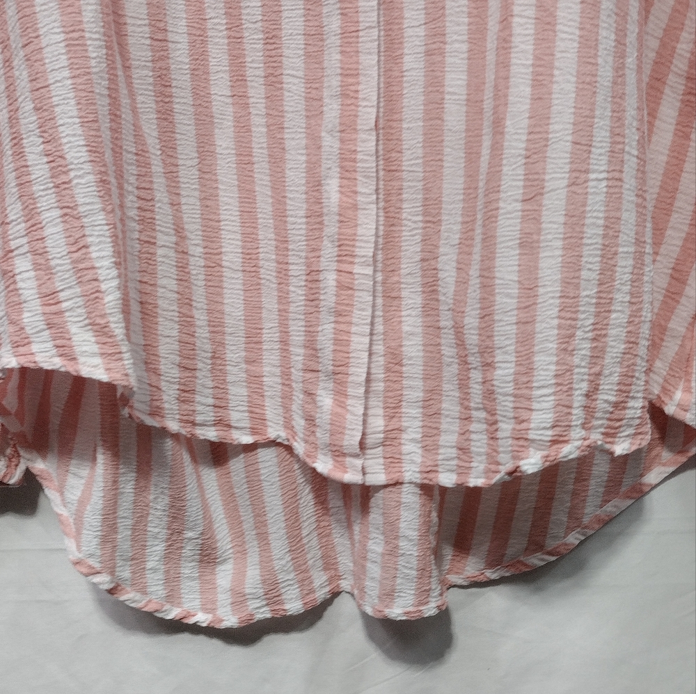 Chico's Striped Drama-Sleeve Shirt Women's L Pink White Strips Office Casual - Picture 5 of 9